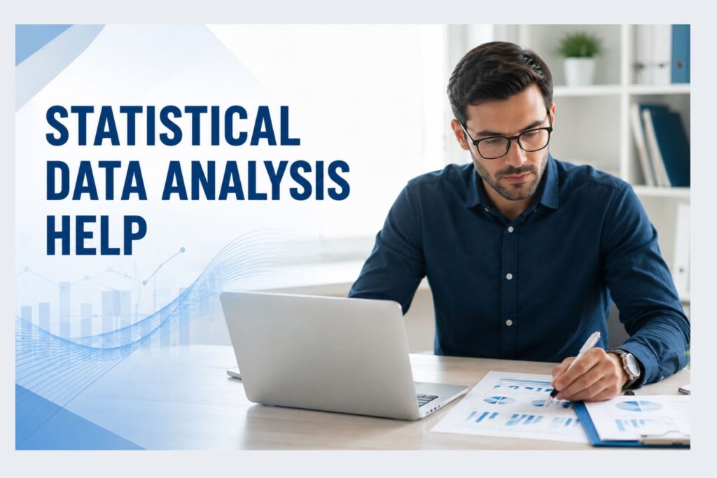 Real statistical data analyst reviewing charts and research data for statistical data analysis help.
